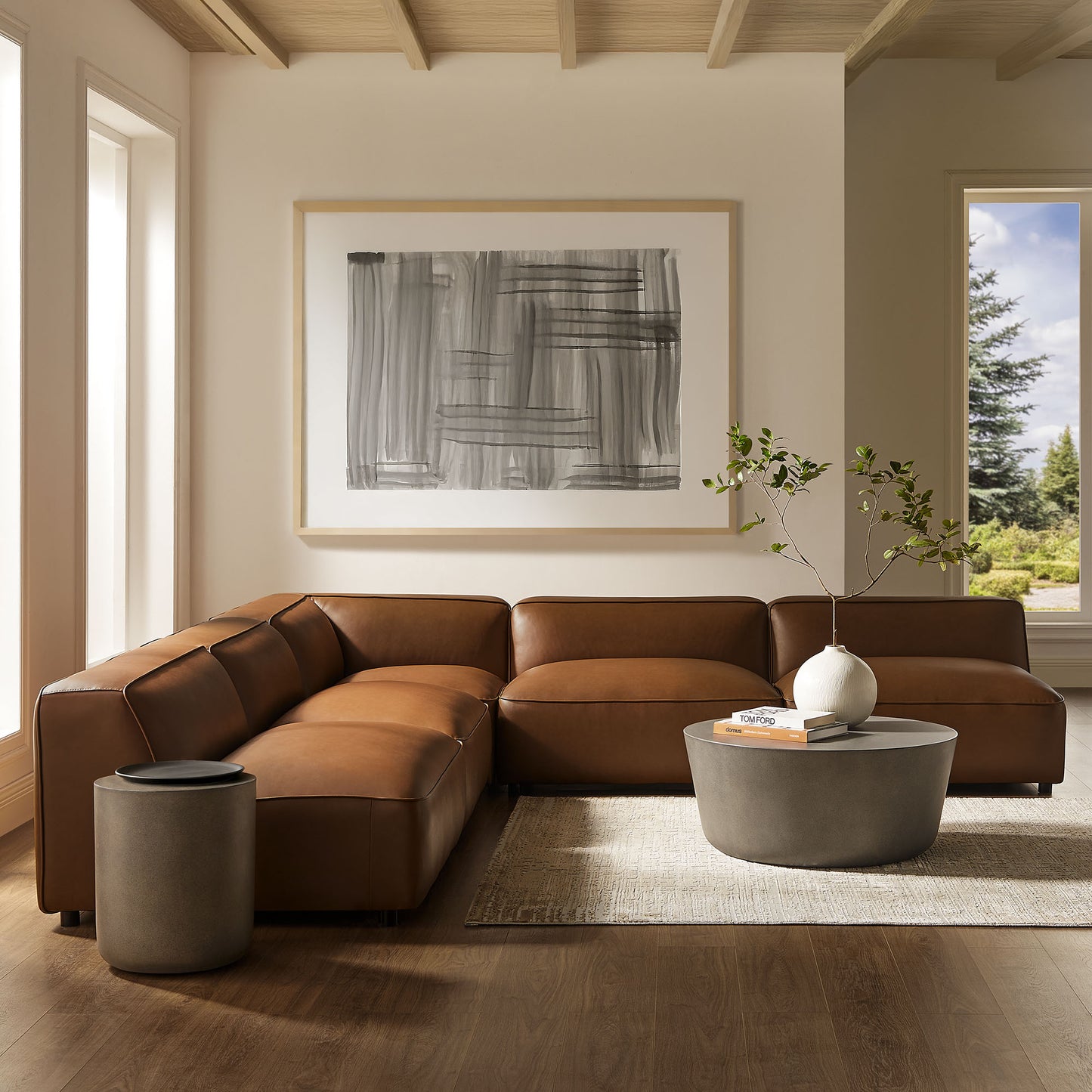 Dune 5-Piece Upholstered Armless L-Shaped Vegan Leather Modular Sofa in Coffee