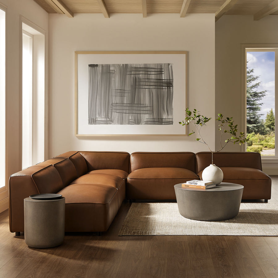 Dune 5-Piece Upholstered Armless L-Shaped Vegan Leather Modular Sofa in Coffee