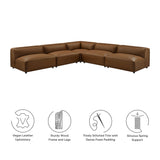 Dune 5-Piece Upholstered Armless L-Shaped Vegan Leather Modular Sofa in Coffee