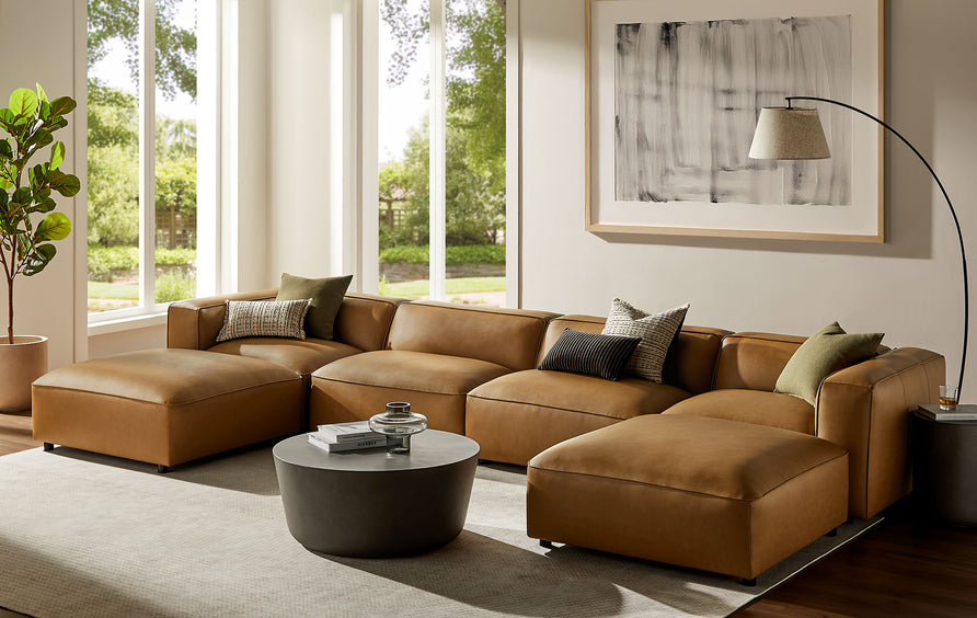 Dune 6-Piece Upholstered Vegan Leather Modular Sofa in Camel