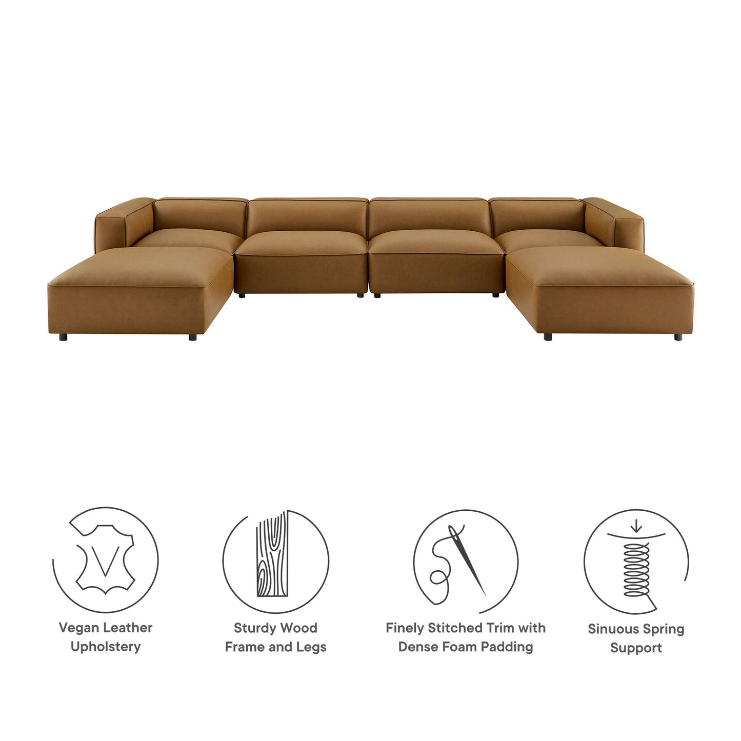 Dune 6-Piece Upholstered Vegan Leather Modular Sofa in Camel