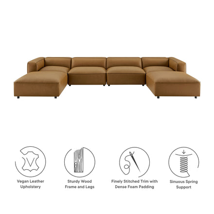 Auren 6-Piece Upholstered Vegan Leather Modular Sofa in Camel