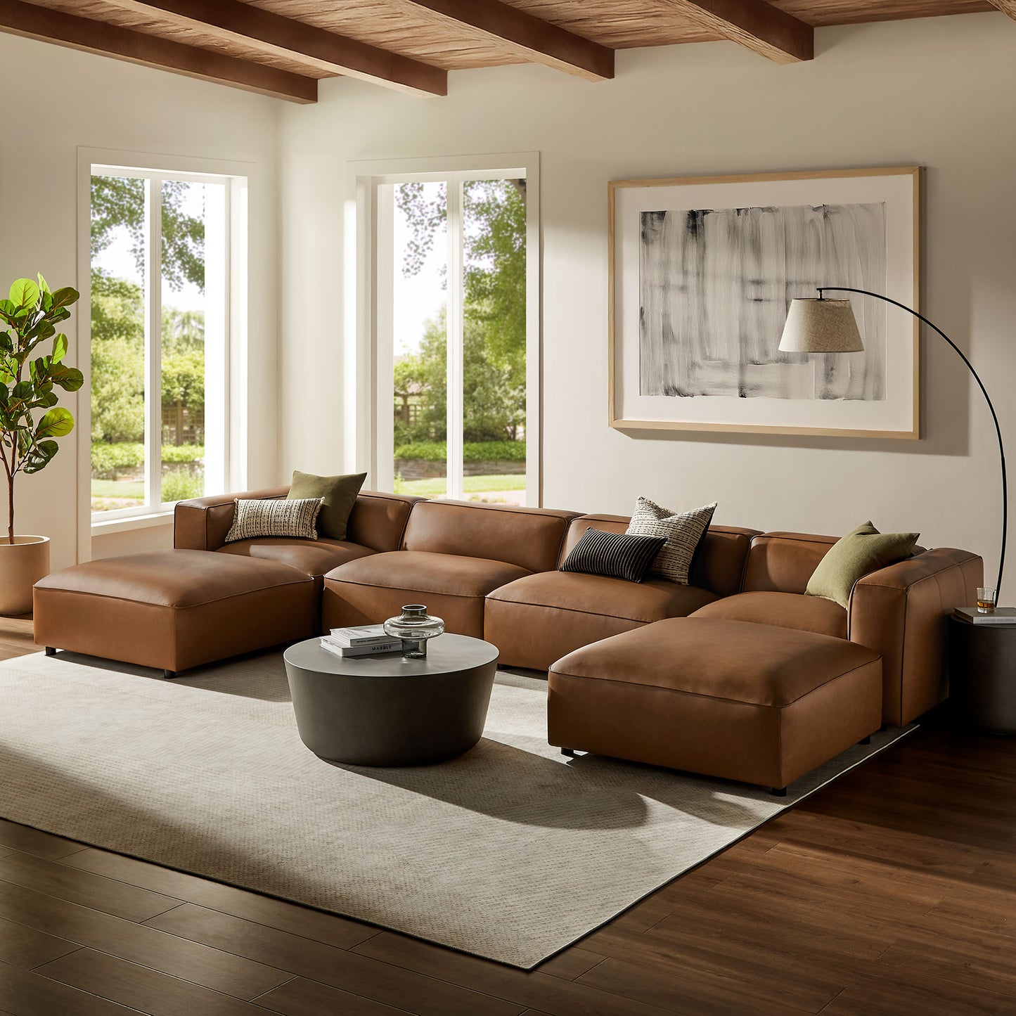 Dune 6-Piece Upholstered Vegan Leather Modular Sofa in Coffee