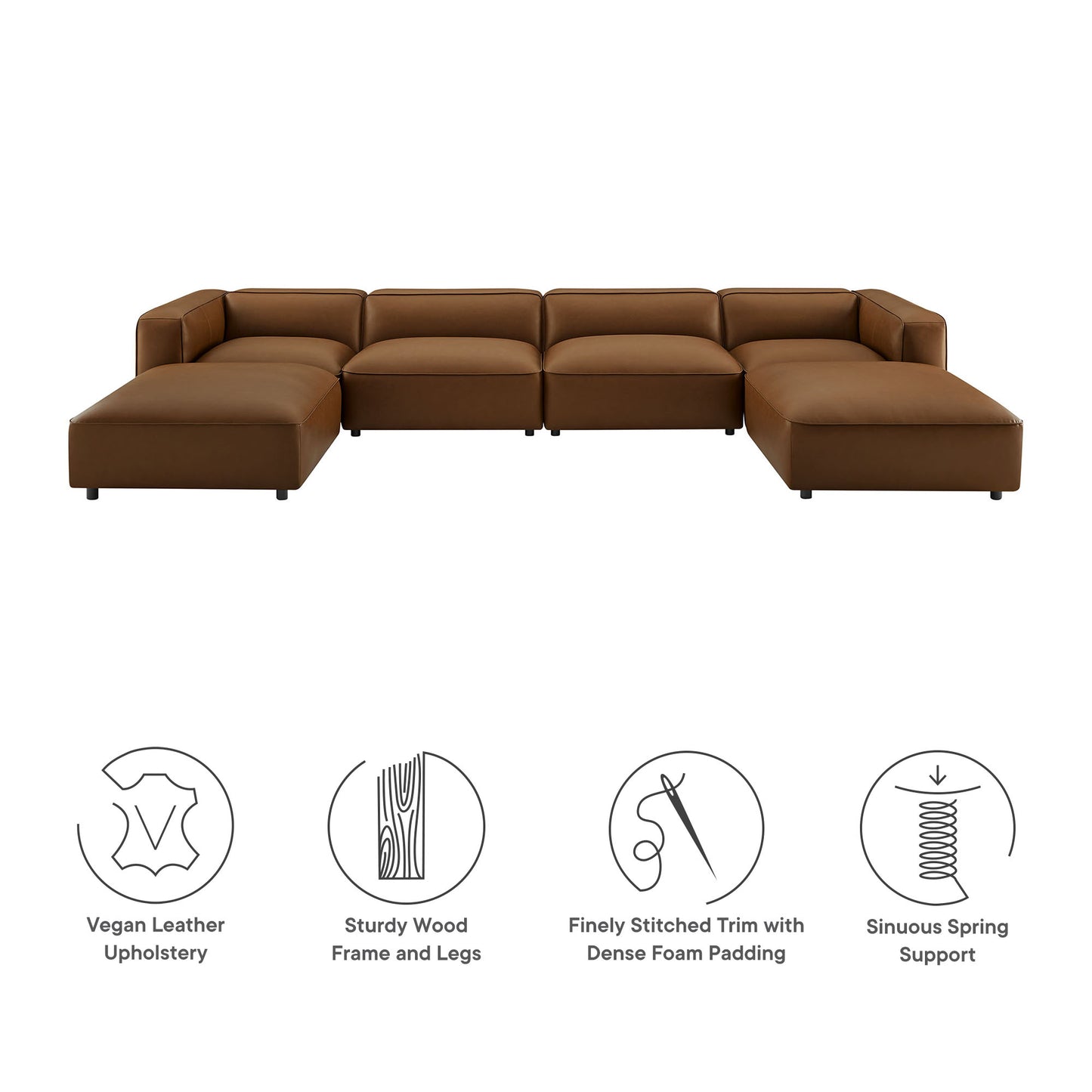 Dune 6-Piece Upholstered Vegan Leather Modular Sofa in Coffee