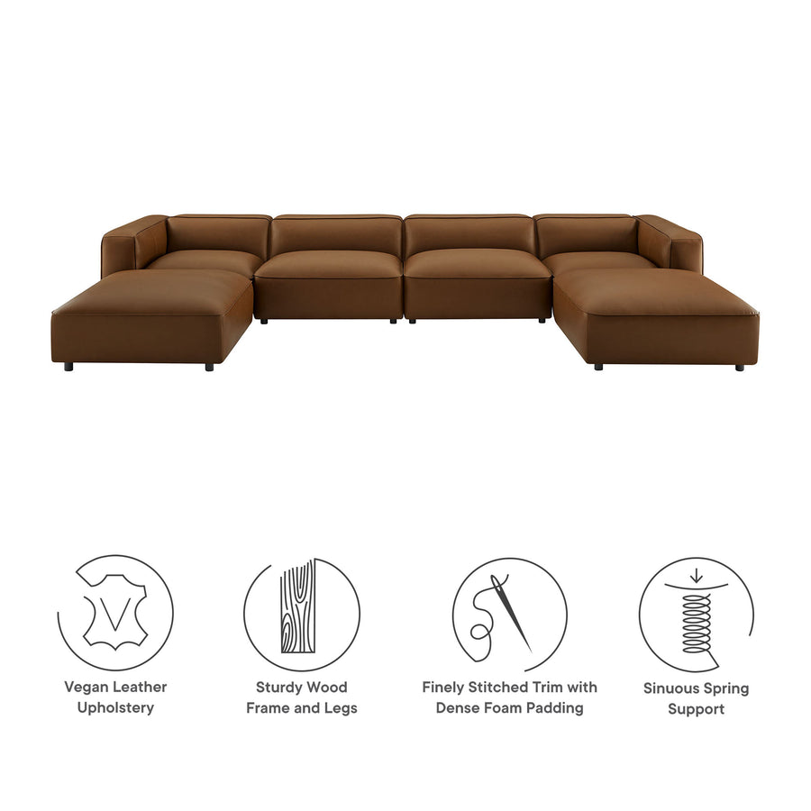 Dune 6-Piece Upholstered Vegan Leather Modular Sofa in Coffee