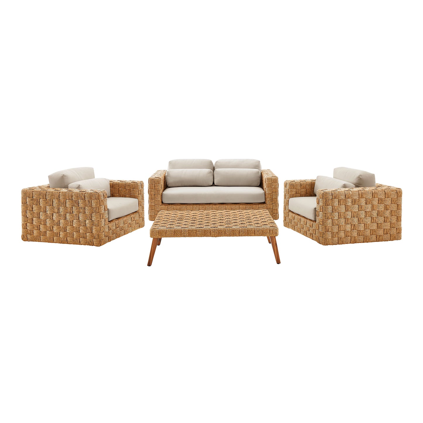 Thames 4-Piece Outdoor Patio Wicker Outdoor Patio Rattan Furniture Set by Furniture For America