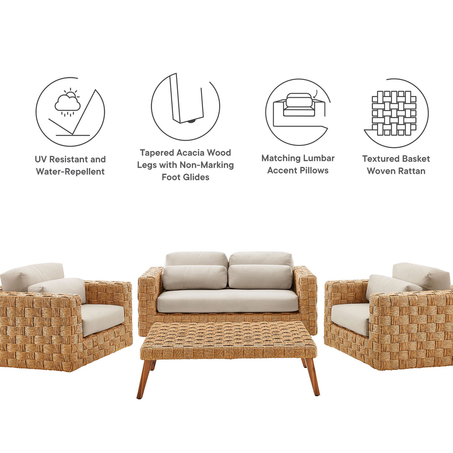 Thames 4-Piece Outdoor Patio Wicker Outdoor Patio Rattan Furniture Set by Furniture For America
