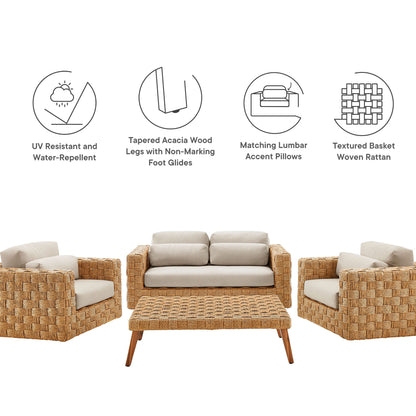 Thames 4-Piece Outdoor Patio Wicker Outdoor Patio Rattan Furniture Set by Furniture For America