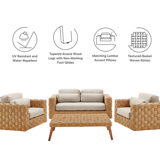 Thames 4-Piece Outdoor Patio Wicker Outdoor Patio Rattan Furniture Set by Furniture For America