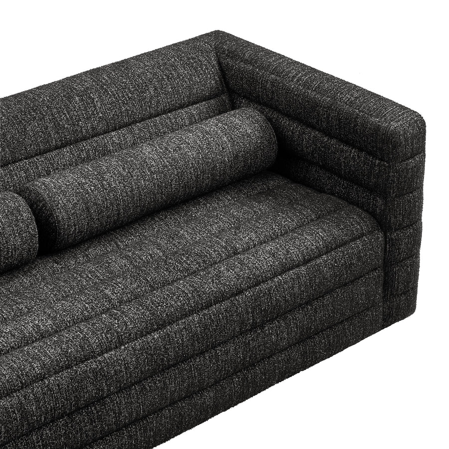 Juna Channel Tufted Boucle Upholstered Sofa in Charcoal