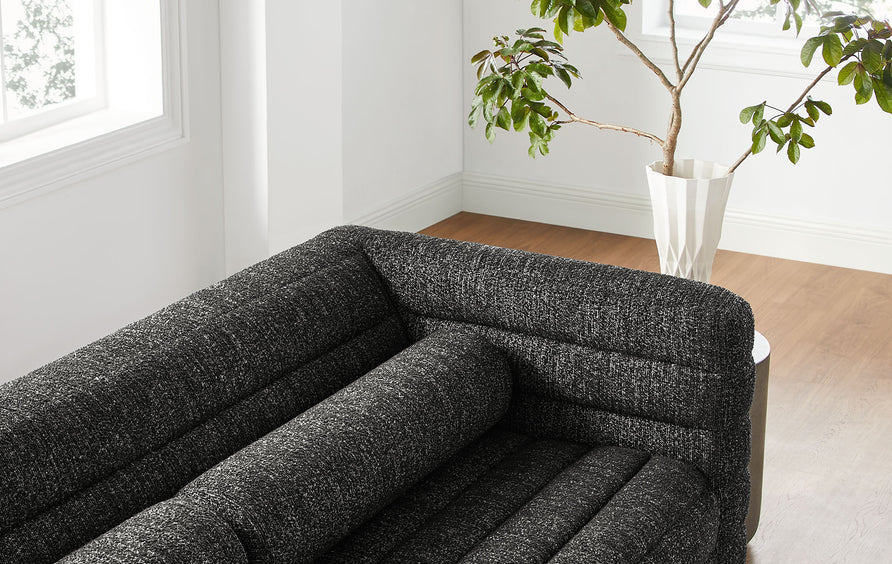 Juna Channel Tufted Boucle Upholstered Sofa in Charcoal