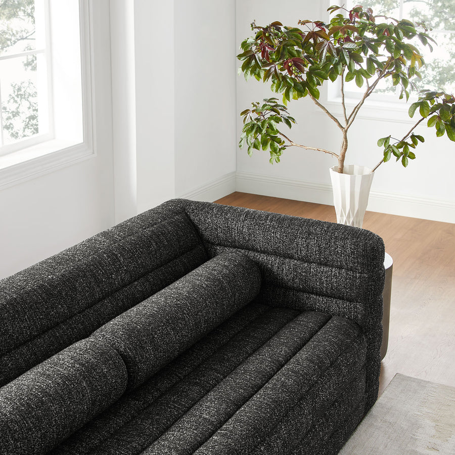 Juna Channel Tufted Boucle Upholstered Sofa in Charcoal