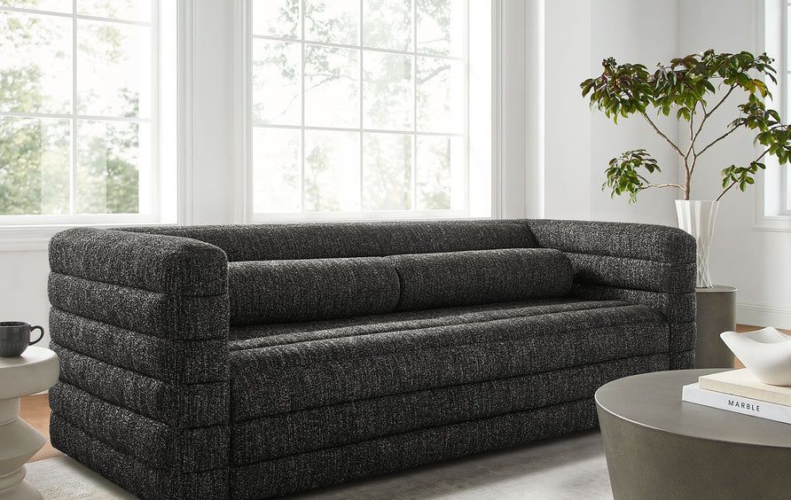 Juna Channel Tufted Boucle Upholstered Sofa in Charcoal