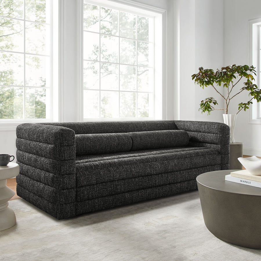 Juna Channel Tufted Boucle Upholstered Sofa in Charcoal