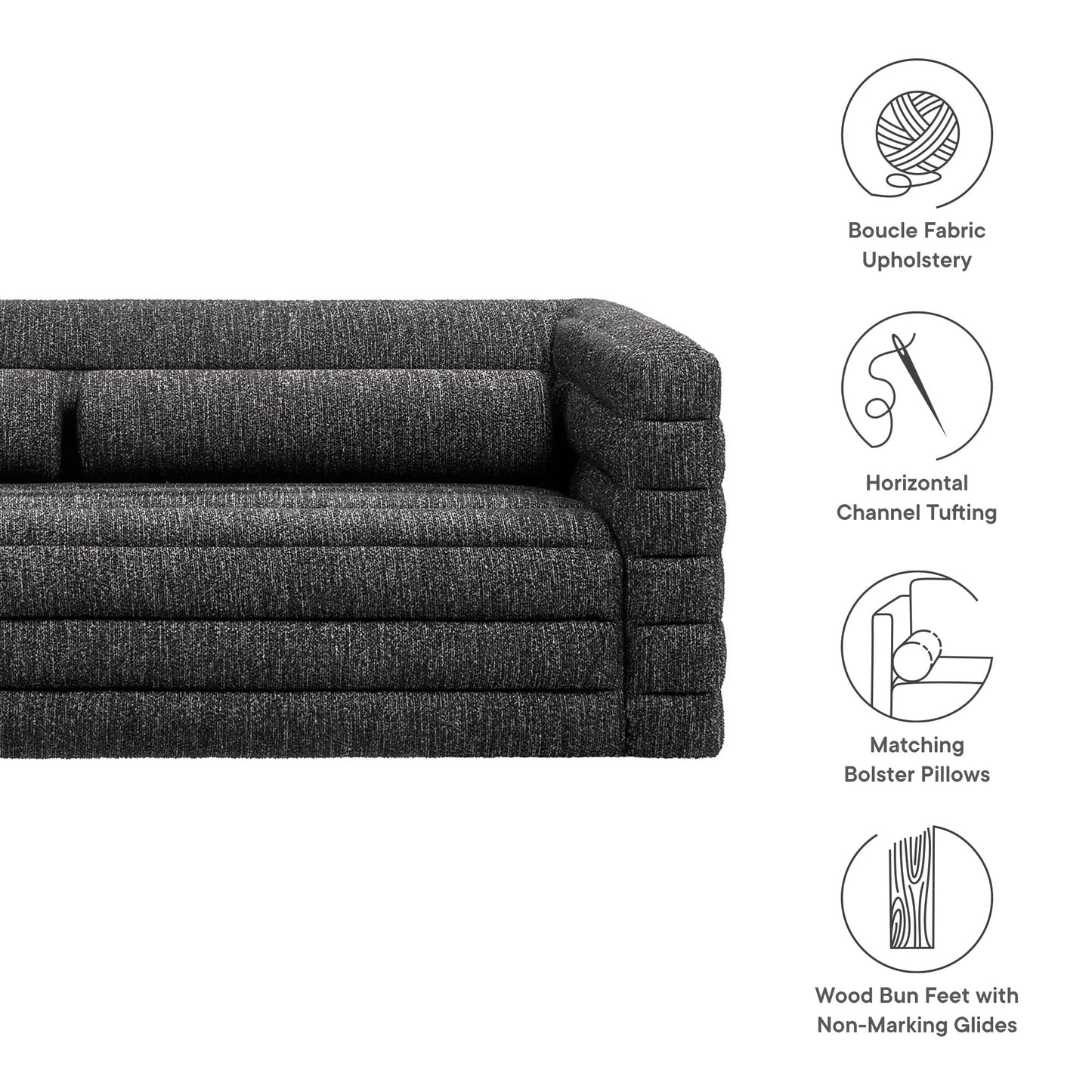 Relle Channel Tufted Boucle Upholstered Sofa by Furniture for America