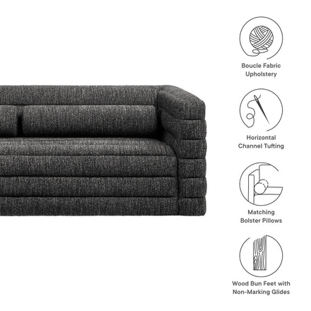 Relle Channel Tufted Boucle Upholstered Sofa in Charcoal