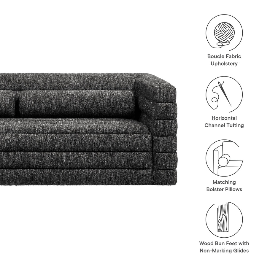 Juna Channel Tufted Boucle Upholstered Sofa in Charcoal