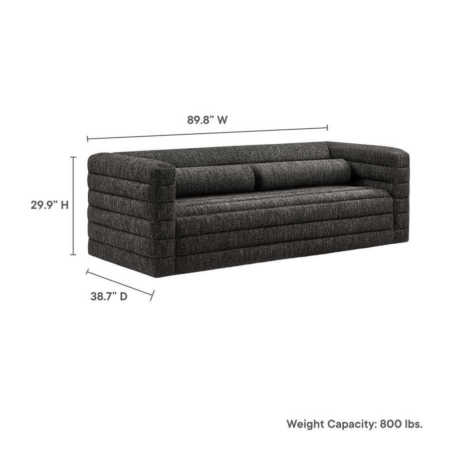 Juna Channel Tufted Boucle Upholstered Sofa in Charcoal