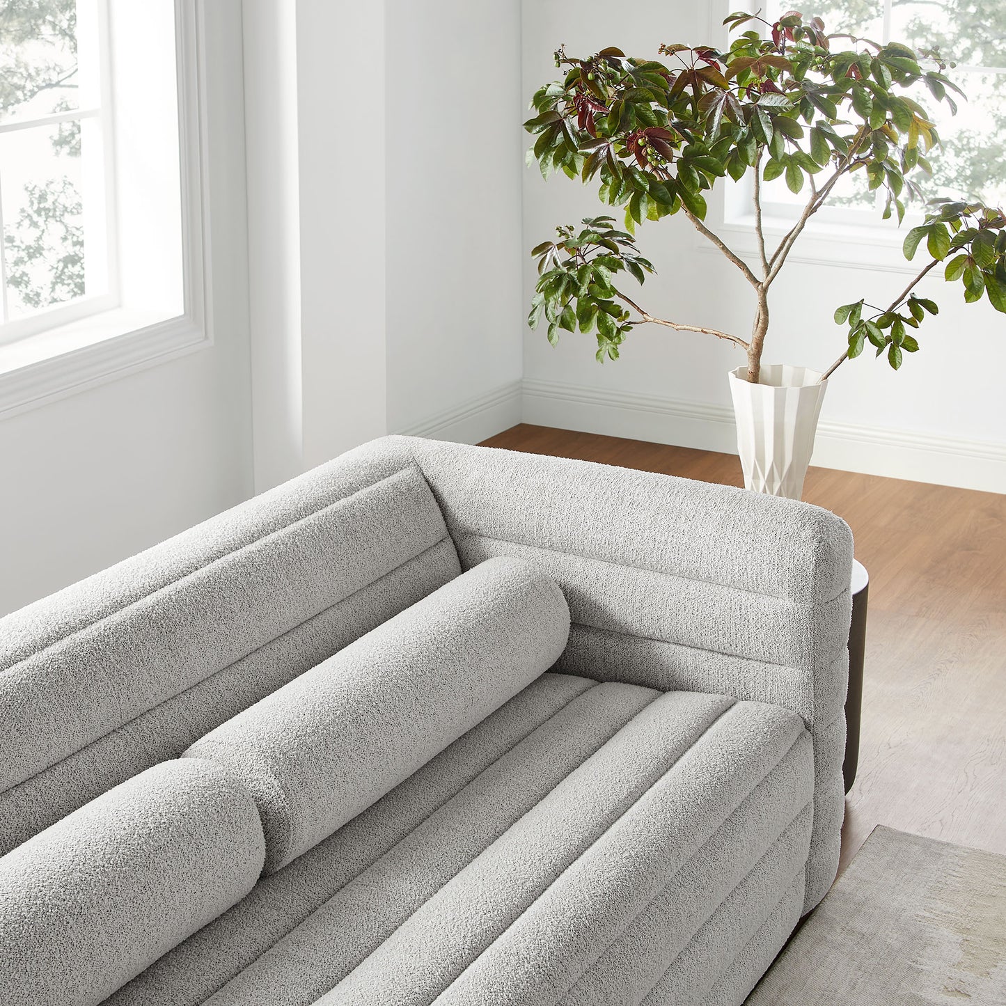 Juna Channel Tufted Boucle Upholstered Sofa in Newsprint