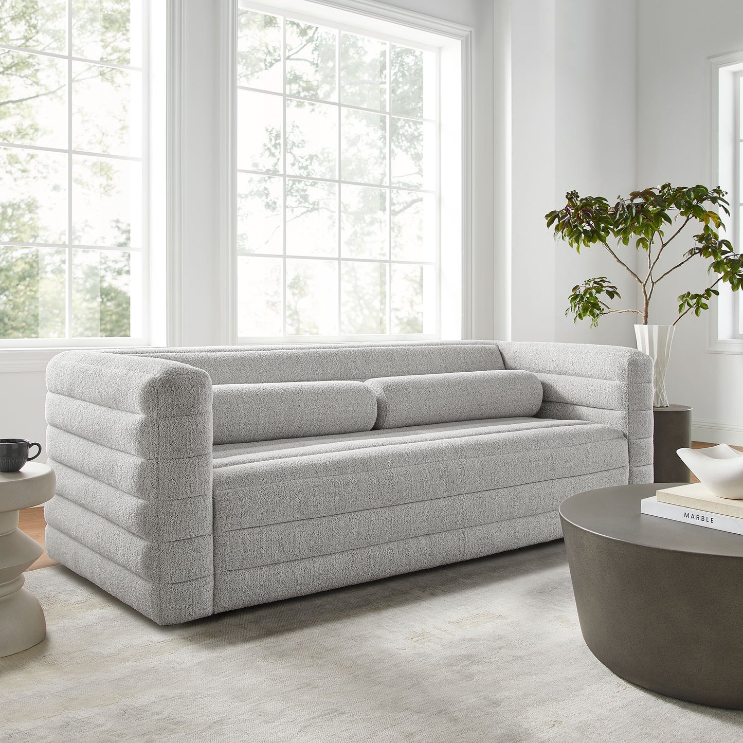 Juna Channel Tufted Boucle Upholstered Sofa in Newsprint