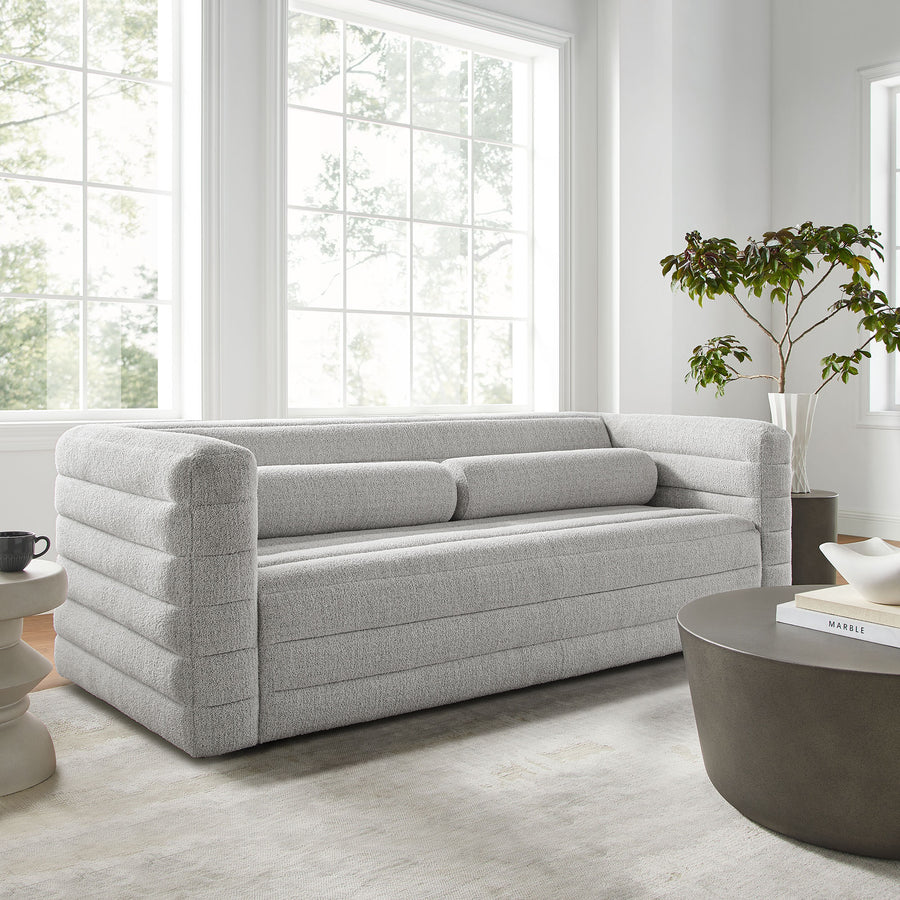 Juna Channel Tufted Boucle Upholstered Sofa in Newsprint