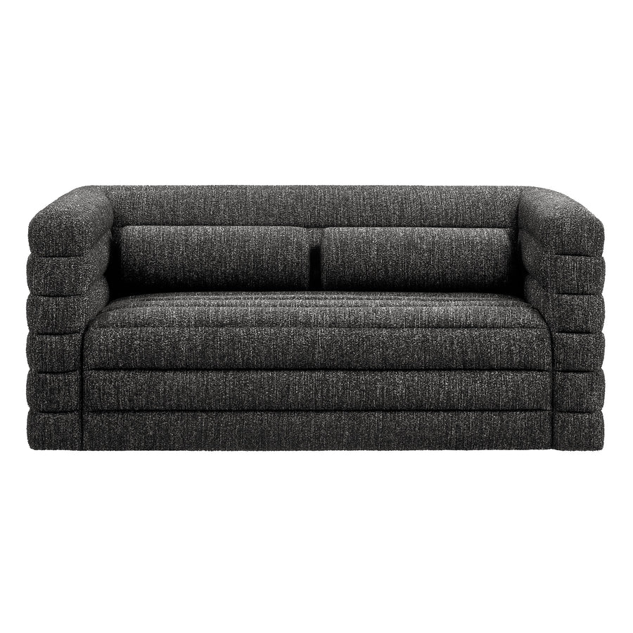 Juna Channel Tufted Boucle Upholstered Loveseat in Charcoal