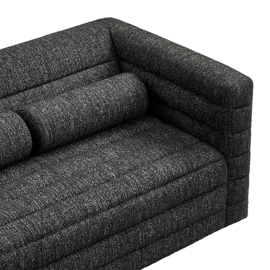 Juna Channel Tufted Boucle Upholstered Loveseat in Charcoal