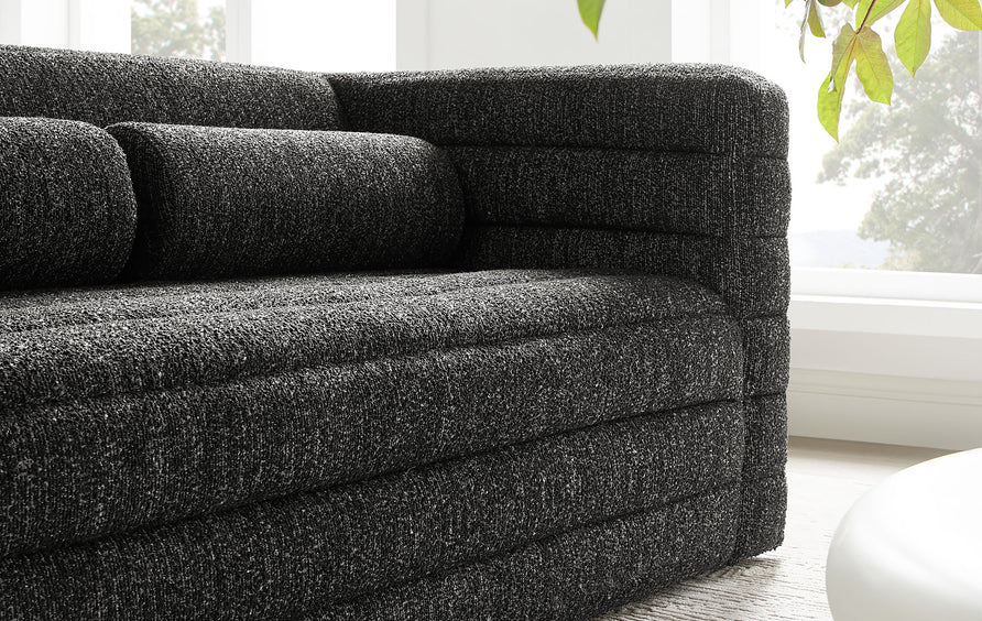 Juna Channel Tufted Boucle Upholstered Loveseat in Charcoal