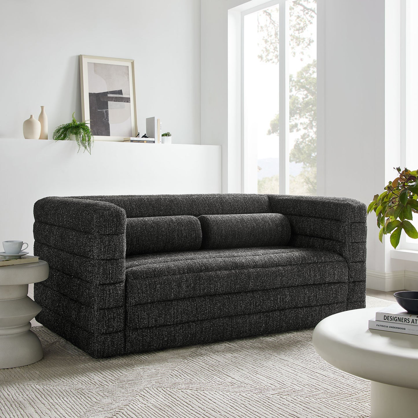 Relle Channel Tufted Boucle Upholstered Loveseat by Furniture for America