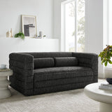 Juna Channel Tufted Boucle Upholstered Loveseat in Charcoal