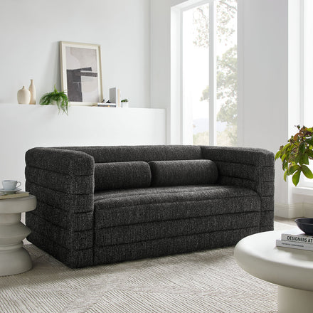 Relle Channel Tufted Boucle Upholstered Loveseat in Charcoal