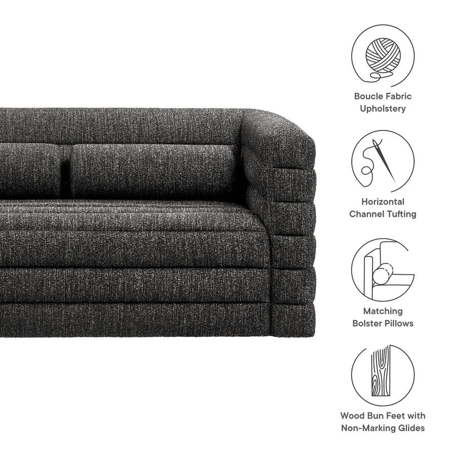 Juna Channel Tufted Boucle Upholstered Loveseat in Charcoal