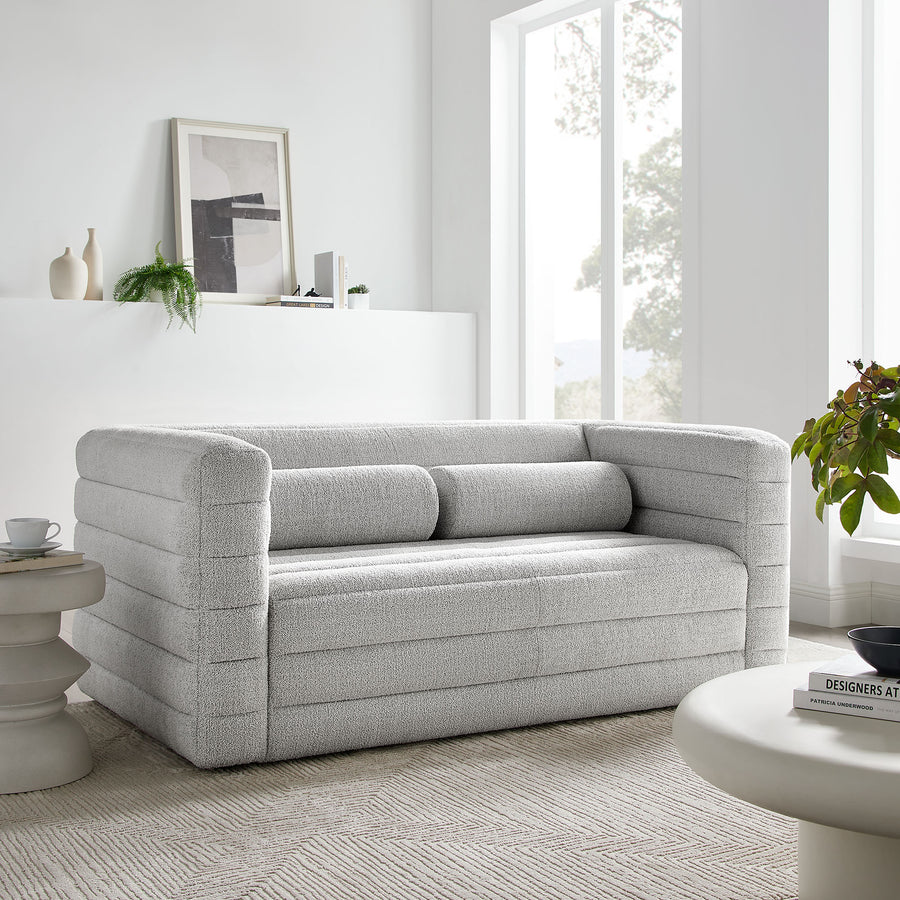 Juna Channel Tufted Boucle Upholstered Loveseat in Newsprint