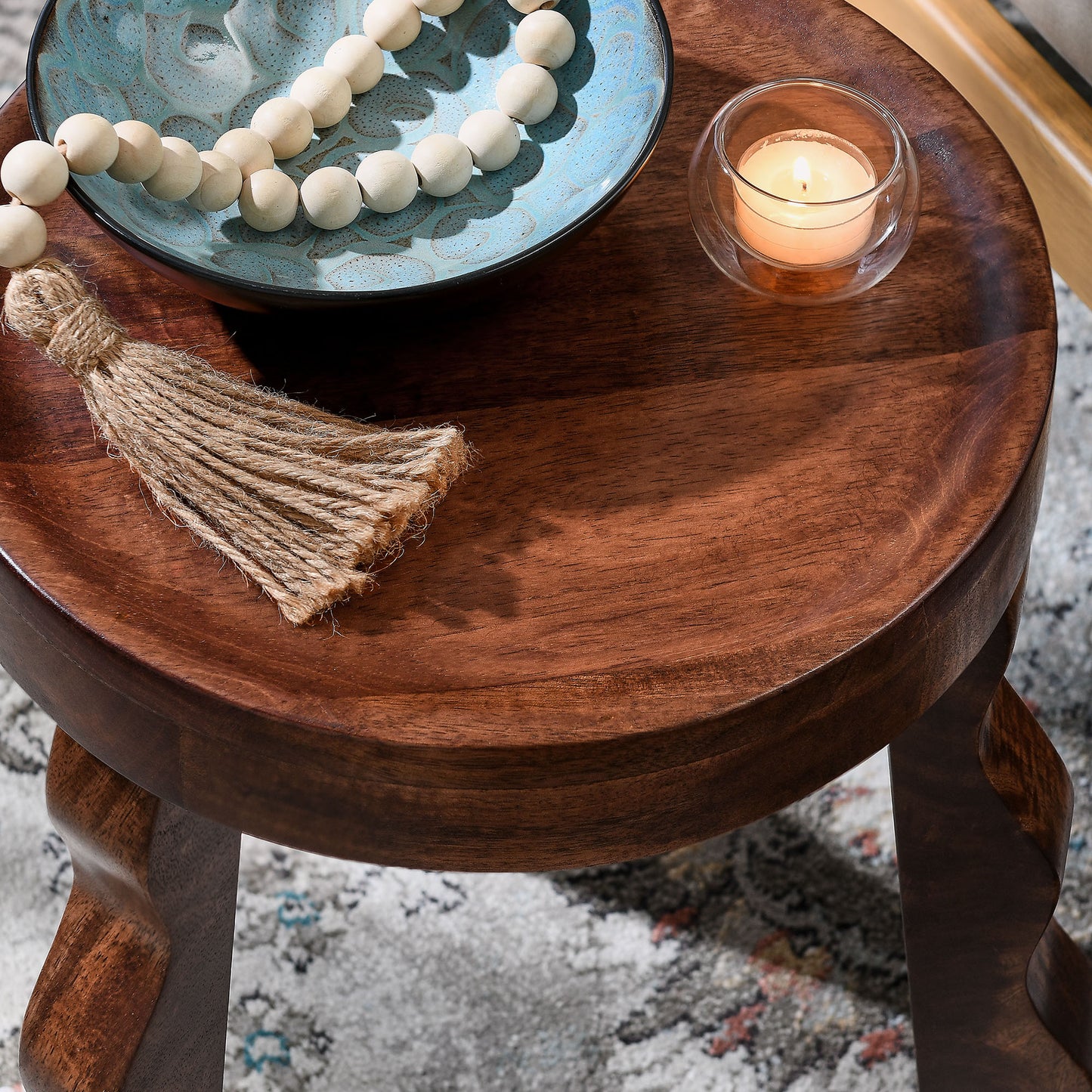 Sorrel Carved Wood Stool by Furniture For America
