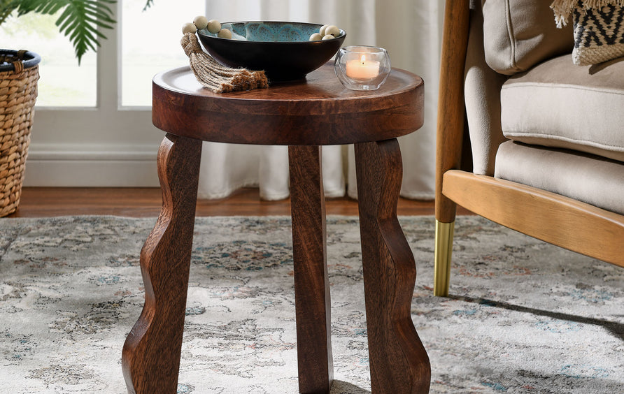 Aarhus Carved Wood Stool in Walnut