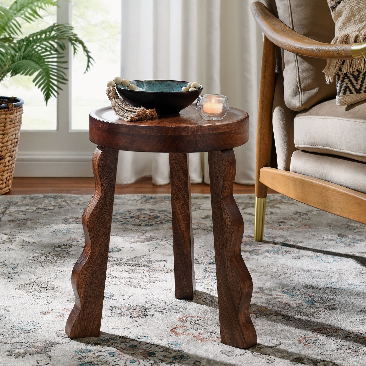 Sorrel Carved Wood Stool by Furniture For America
