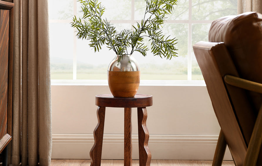 Aarhus Carved Wood Stool in Walnut