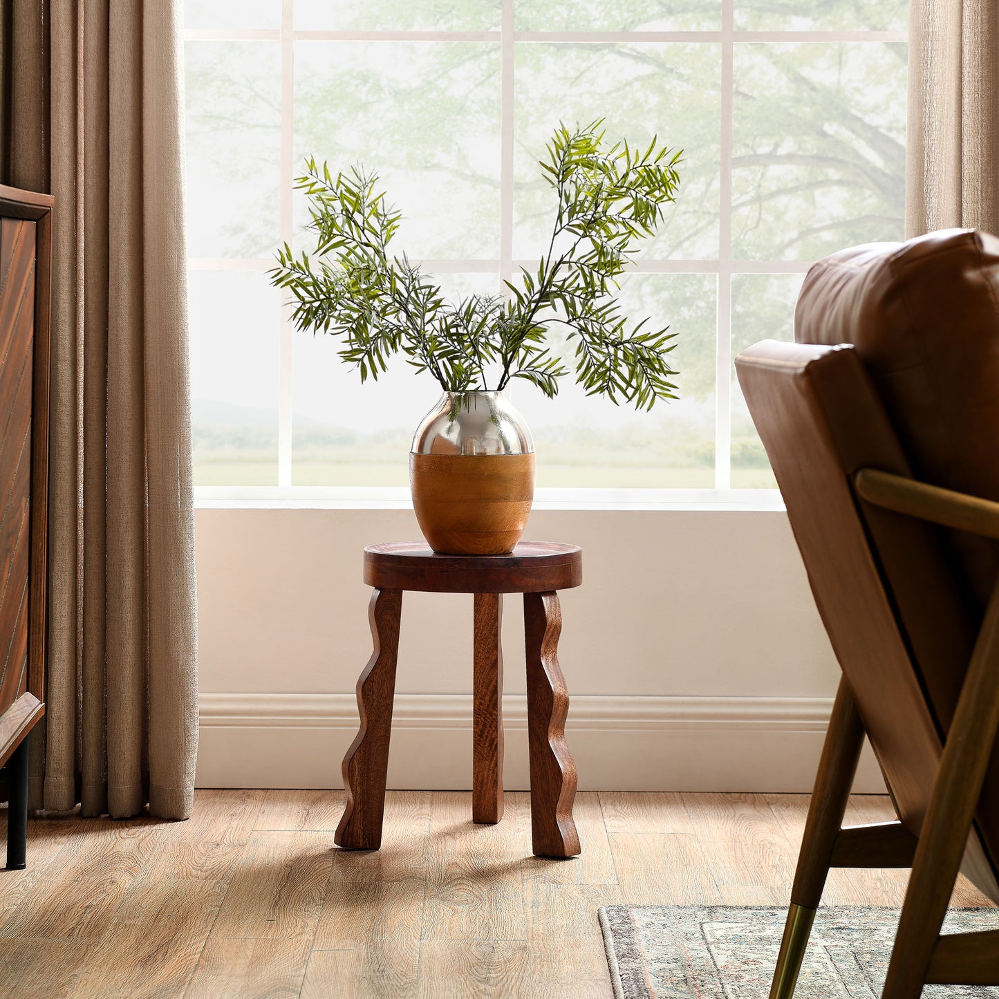 Sorrel Carved Wood Stool by Furniture For America