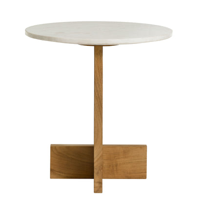 Tarin Acacia Wood and Marble Side Table by Furniture For America