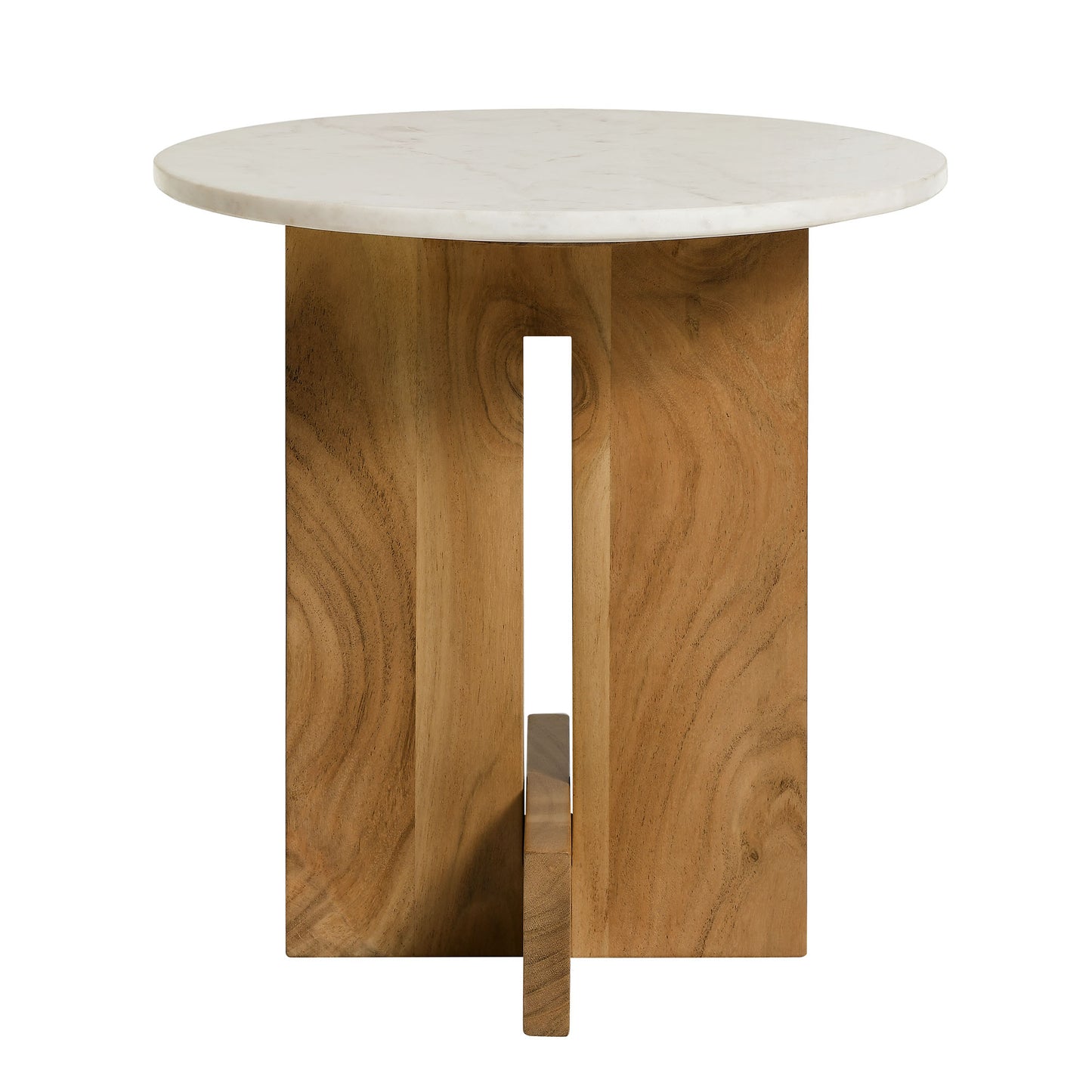 Tarin Acacia Wood and Marble Side Table by Furniture For America