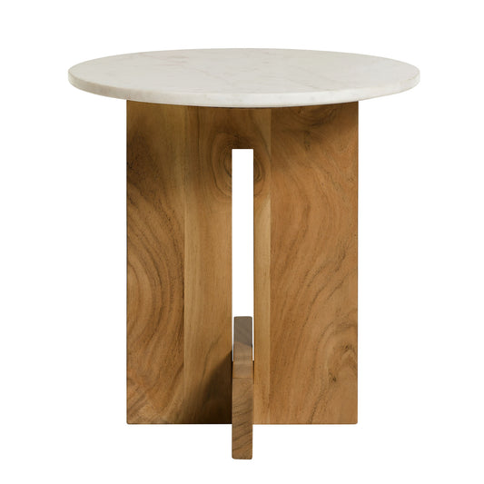 Tarin Acacia Wood and Marble Side Table by Furniture For America