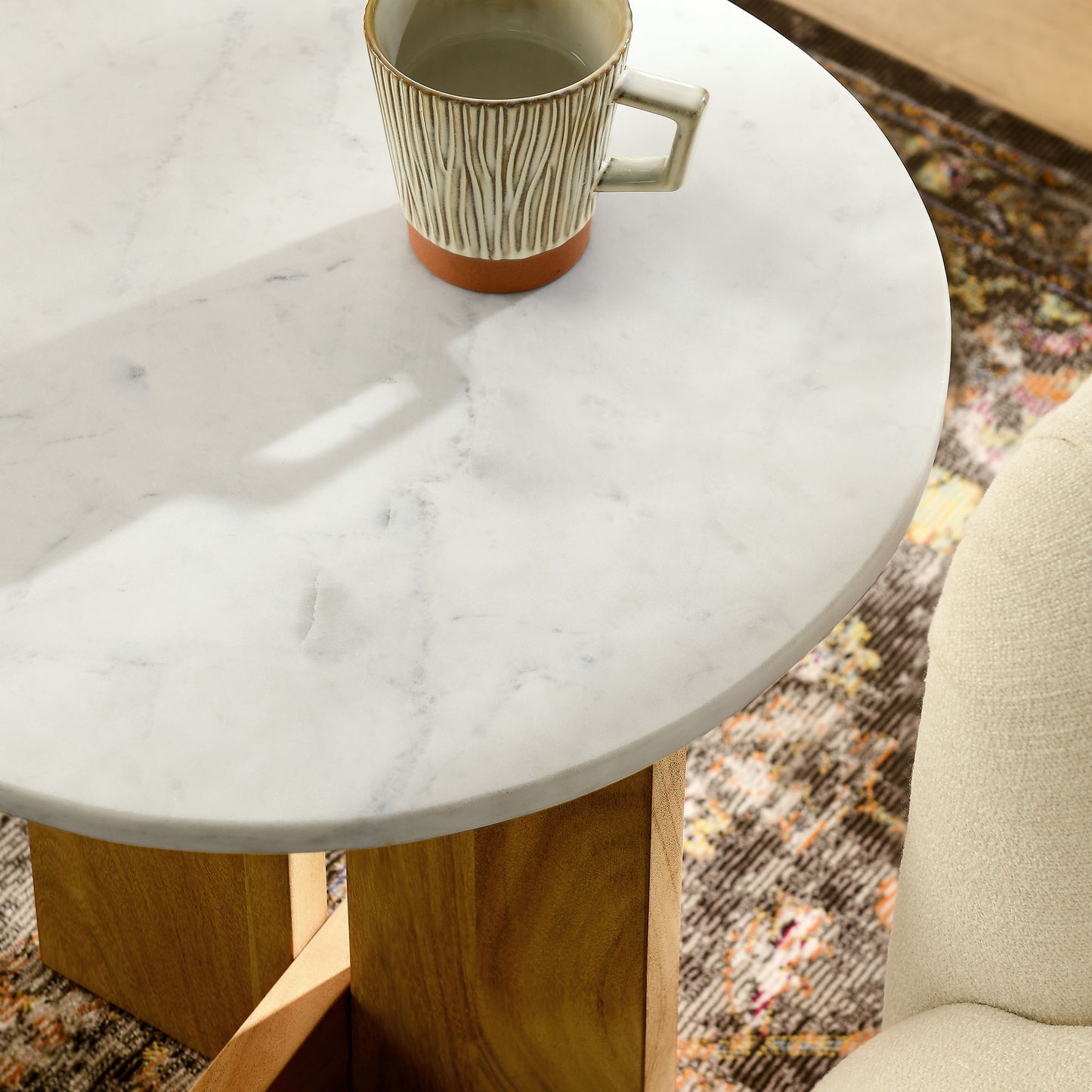 Tarin Acacia Wood and Marble Side Table by Furniture For America