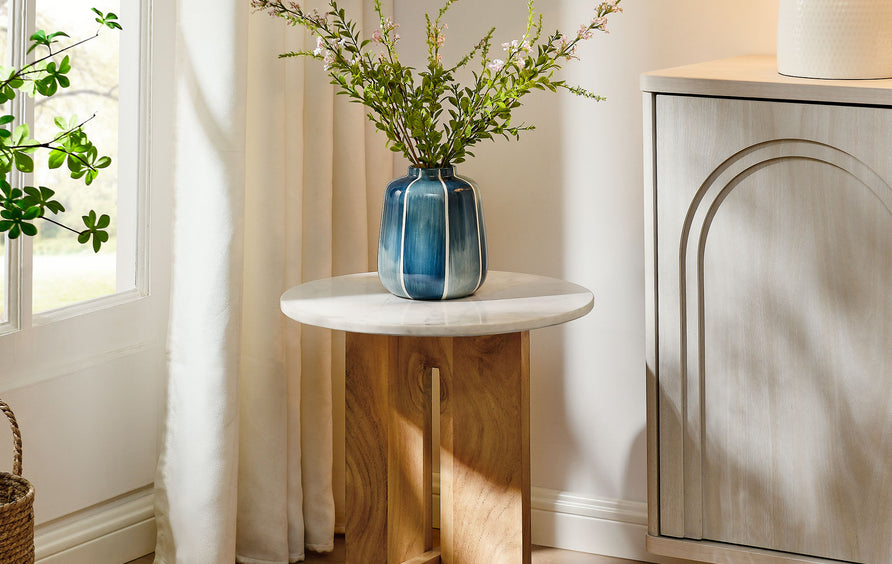 Silkeborg Acacia Wood and Marble Side Table in Natural