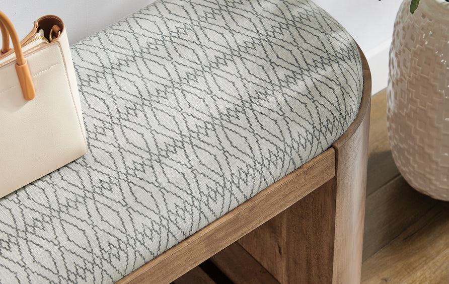 Lena 45" Geometric Upholstered Bench in Natural Geometric