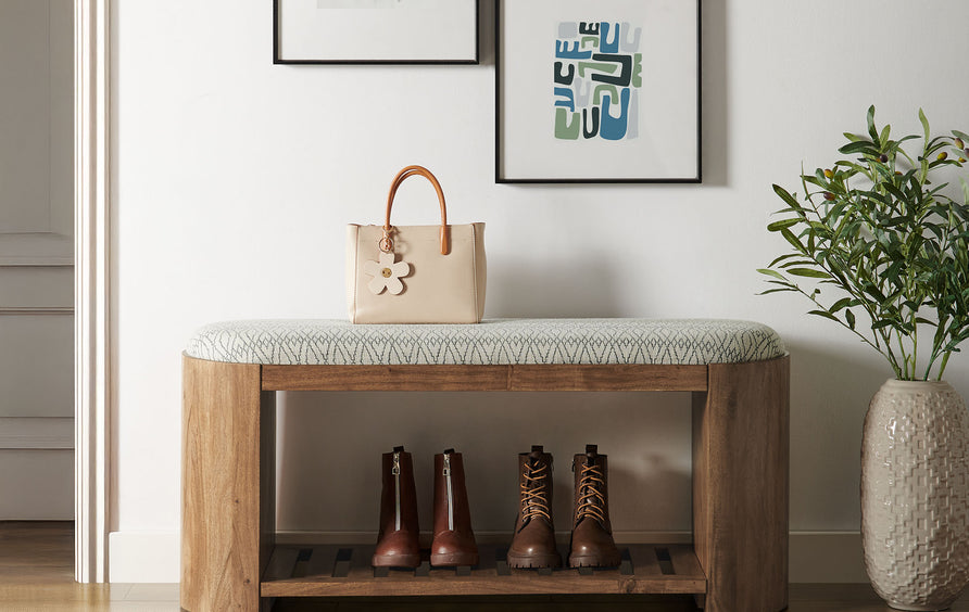 Lena 45" Geometric Upholstered Bench in Natural Geometric