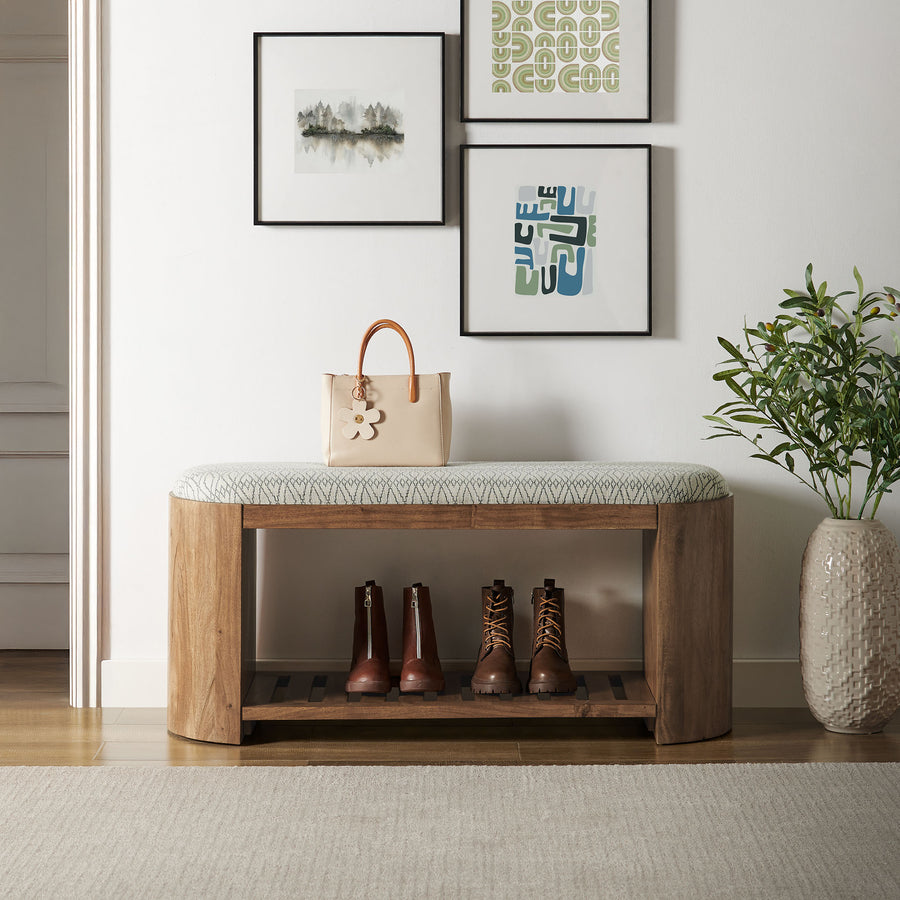 Lena 45" Geometric Upholstered Bench in Natural Geometric