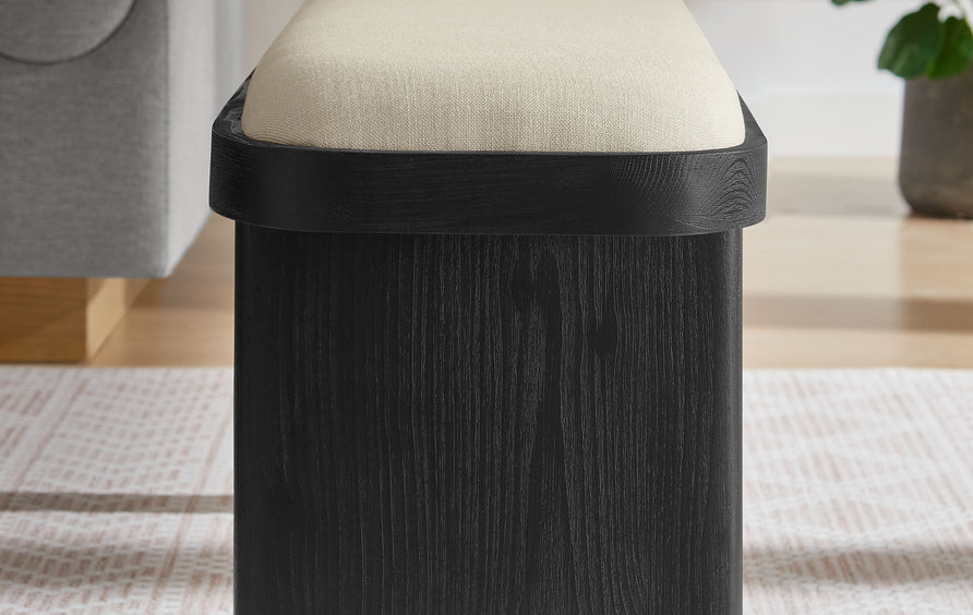 Ragwort 43" Upholstered Wood Accent Bench in Black Flax