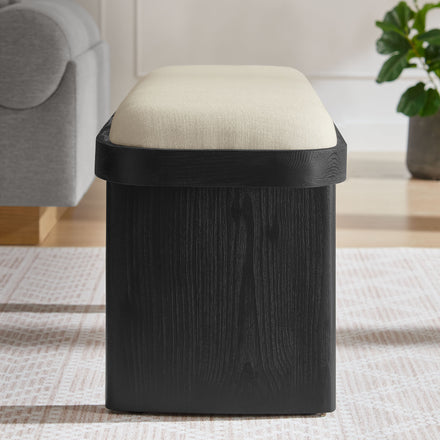 Iver 43" Upholstered Wood Accent Bench in Black Flax
