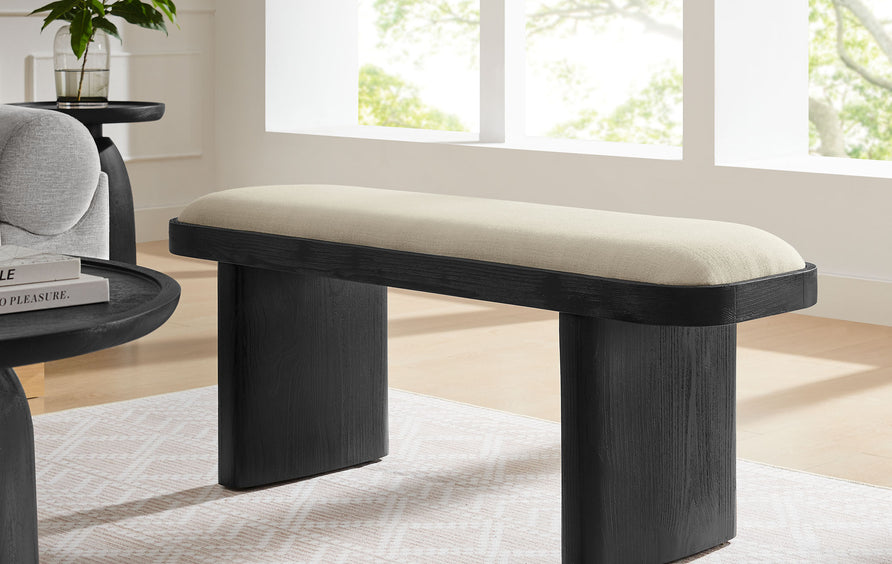 Ragwort 43" Upholstered Wood Accent Bench in Black Flax