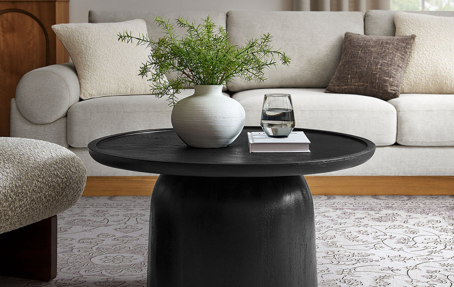 Orson 30" Round Wood Coffee Table in Black
